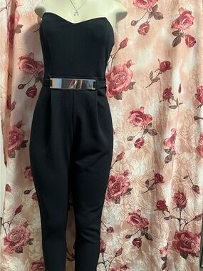Strapless Black Jumpsuit with Metallic Waist Accent